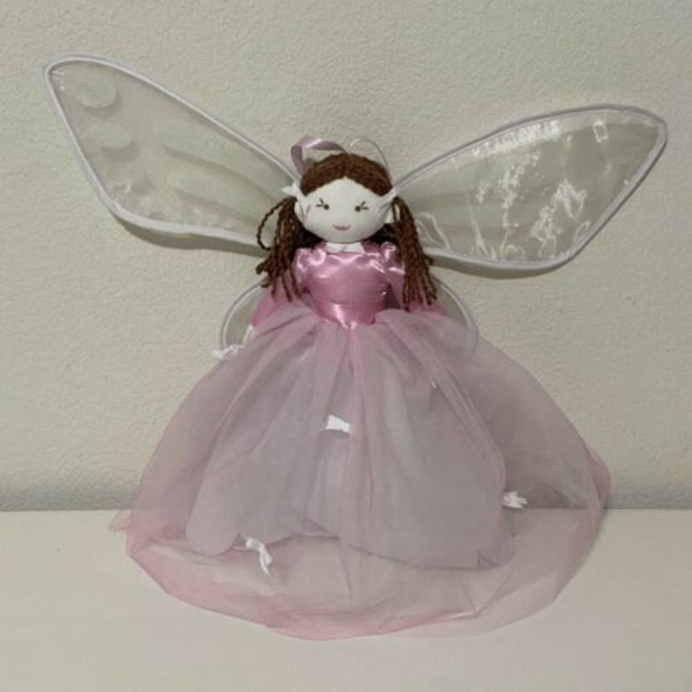 Pottery Barn Kids Designer Doll Butterfly Wings Fairy Pink Tulle Brown Hair